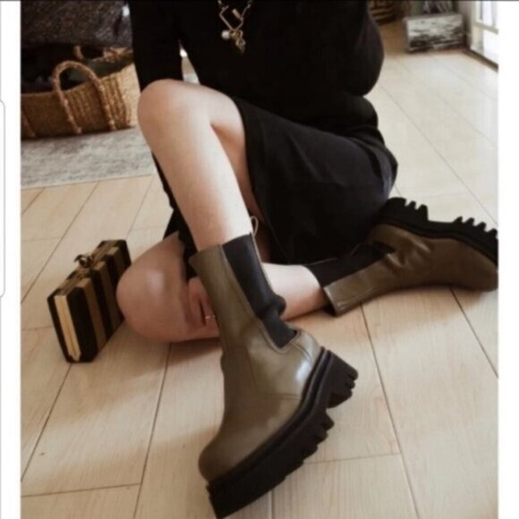 Zara Khaki Green Leather Track Sole‎ Aankle Boots Women Size US 6.5 (EU 37) - Picture 13 of 13